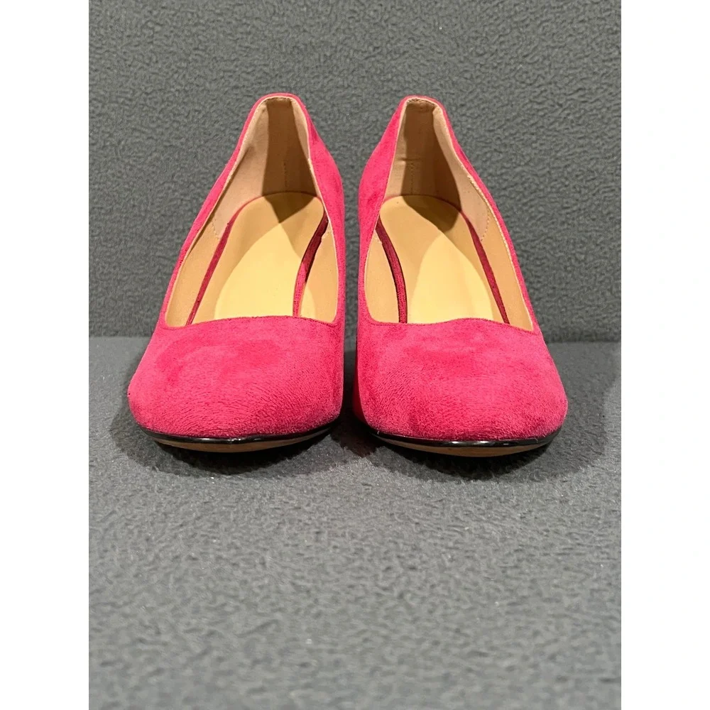 Unbranded Wedge Pumps Women Size 9 Hot Pink Faux Suede Round Toe Barbiecore Shoe
